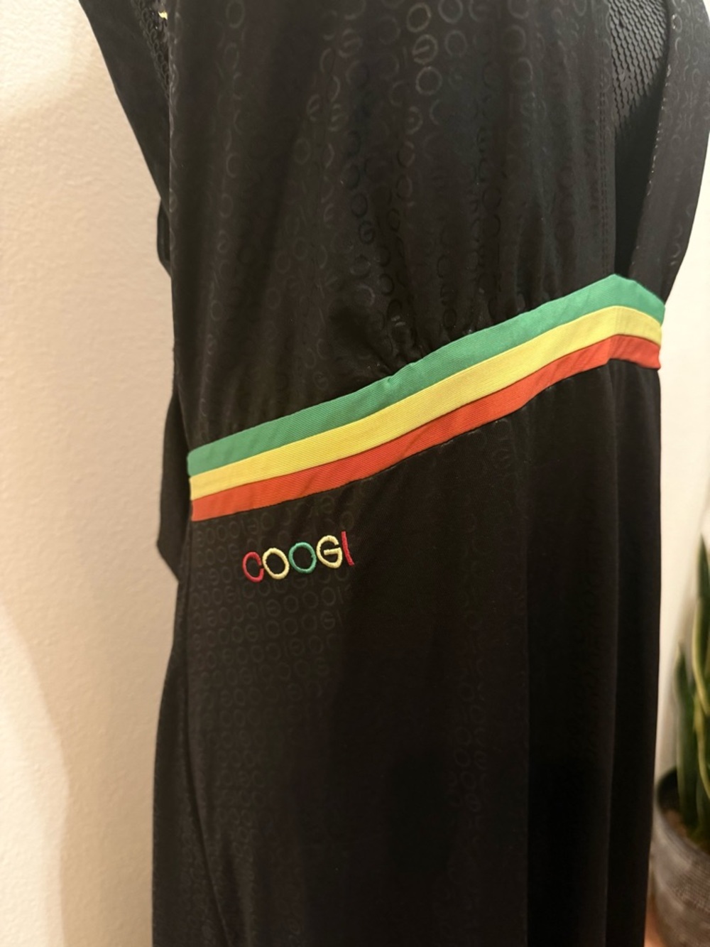 COOGI Vintage Y2K Black Halter Maxi Dress With Rasta Inspired Colored Waistband - Picture 6 of 9